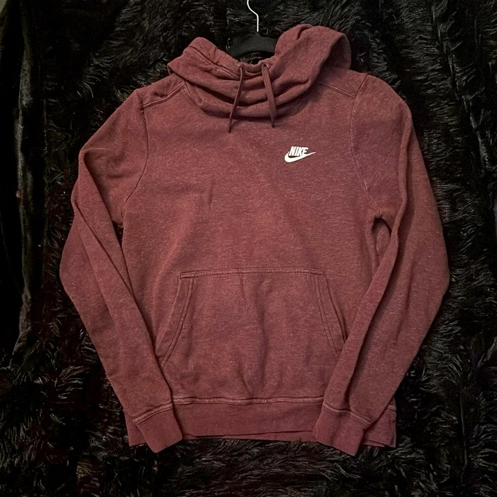 Nike funnel neck hoodie in a heathered maroon size Small